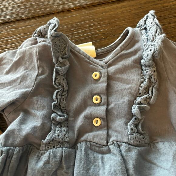 H&M Girls 9 Months Blue Dress and Tan Pants Outfit - Picture 2 of 8